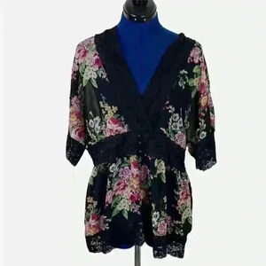 Ny Collection sheer floral blouse w/v-neck…